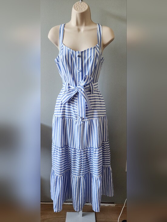 tea cup Dresses & Skirts - Blue & White Striped Sleeveless Tie-Waist Maxi Dress